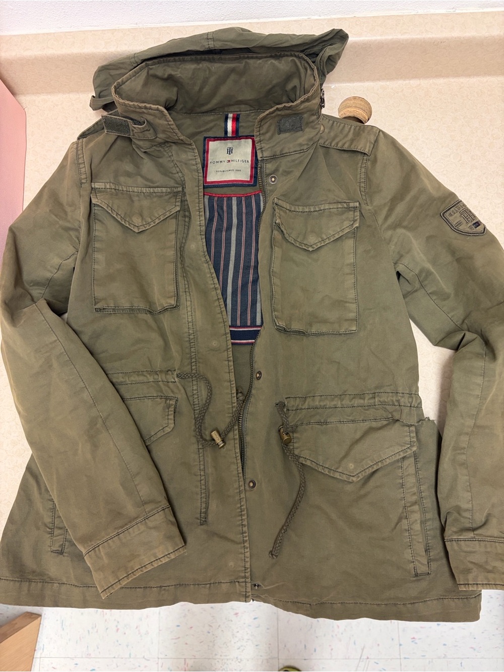 Tommy Hilfiger M-1965 Olive Green Military Field Jacket with Hood XS